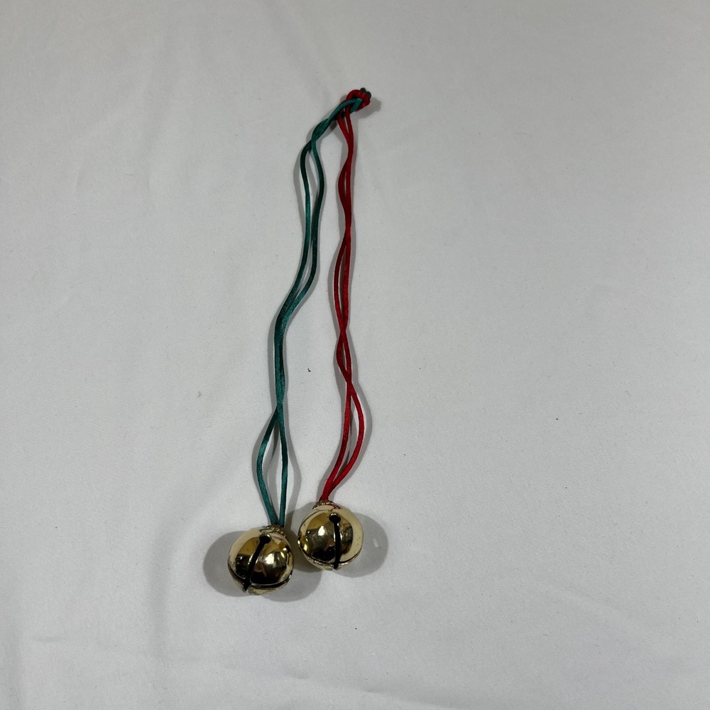 Jingle Bells Gold Red Green Christmas 2pc Set Holiday Decor Sleigh Bells